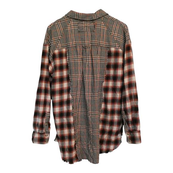 We The Free People Wildfire Mixed Plaid Flannel Oversized Top Medium M - Picture 4 of 9